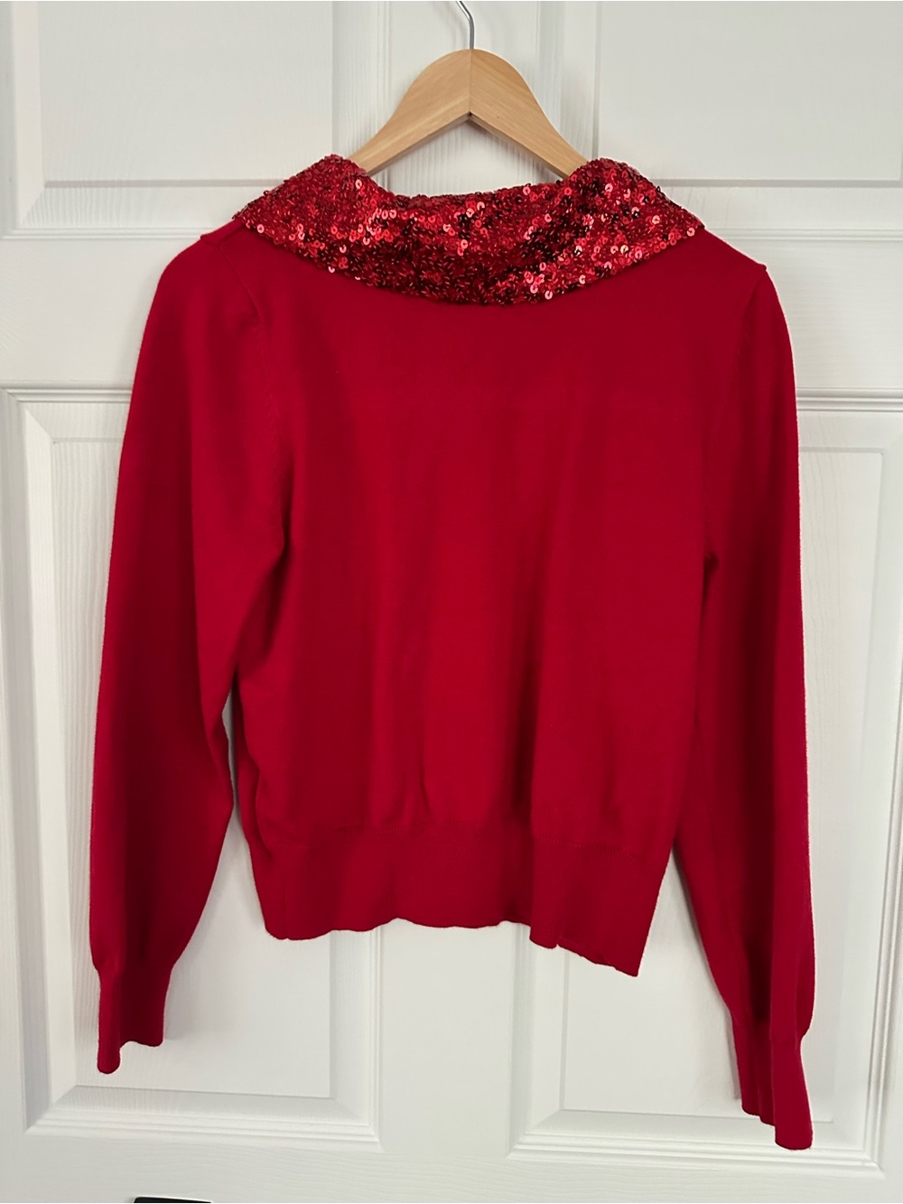 Sequin Peter Pan Collar Crewneck Sweater in Red by SSYS - Picture 2 of 4